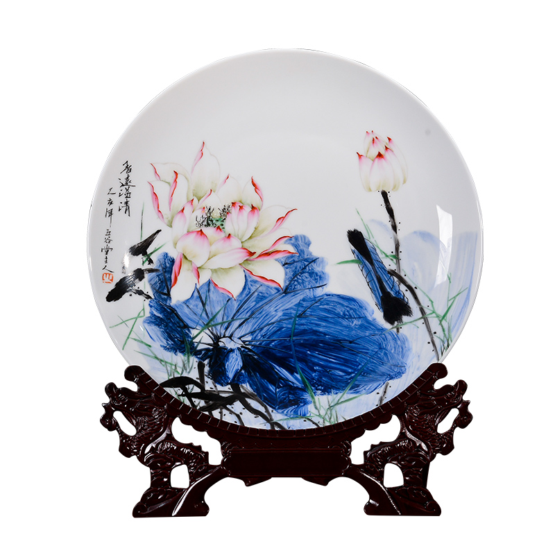 Jingdezhen chinaware lotus hand - made decorative plate of the new Chinese style living room white porcelain sat dish furnishing articles rich ancient frame handicraft