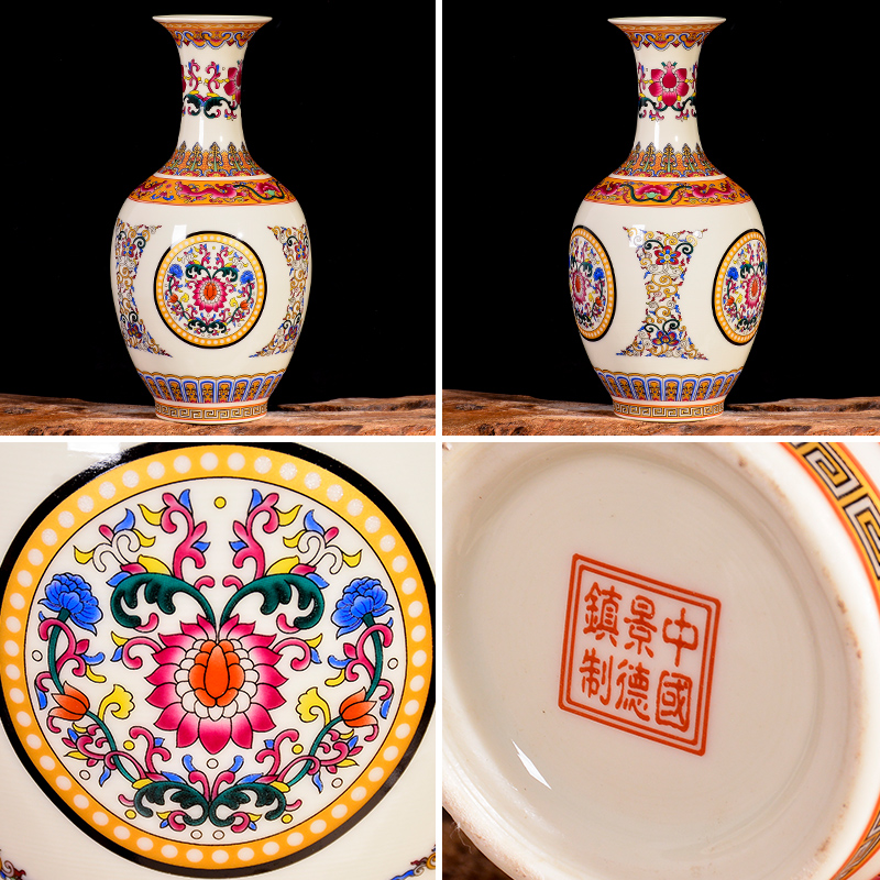 Jingdezhen ceramic colored enamel vase flower arranging TV ark, Chinese style restoring ancient ways to live in the sitting room porch place ornament