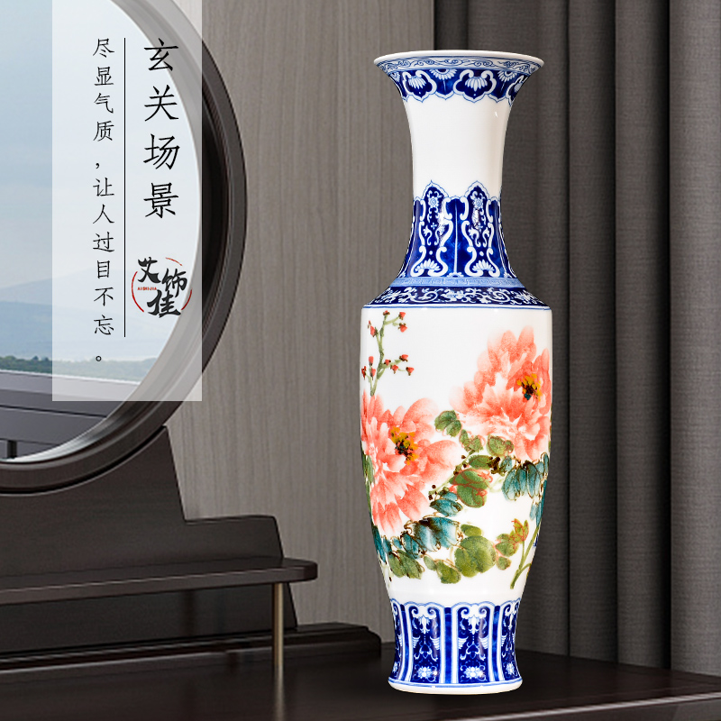 Jingdezhen ceramics powder enamel handpainted porcelain vase of large furnishing articles of new Chinese style living room TV cabinet decoration