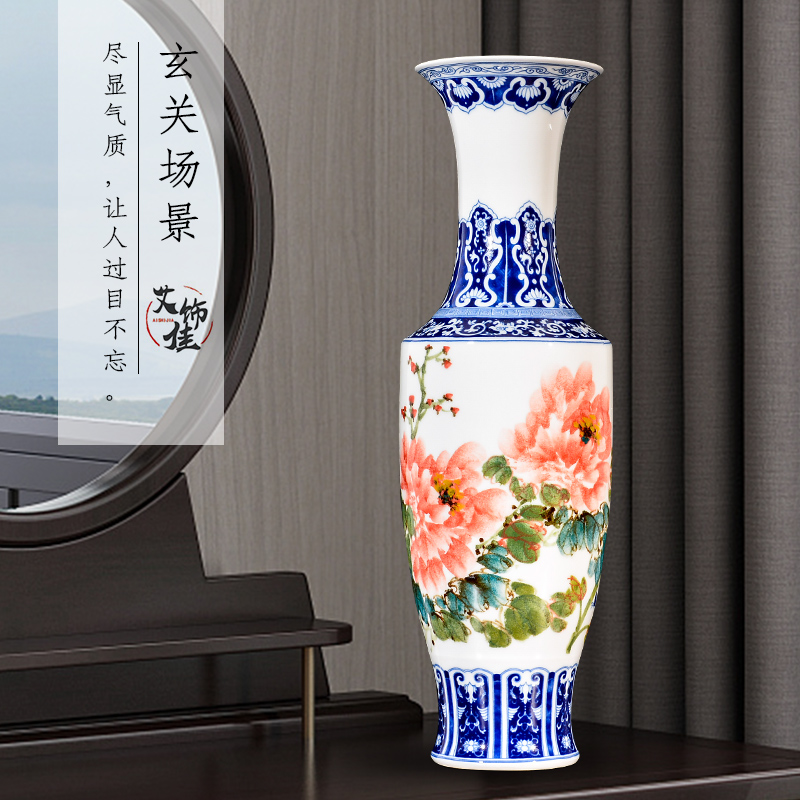 Jingdezhen ceramics powder enamel handpainted porcelain vase of large furnishing articles of new Chinese style living room TV cabinet decoration