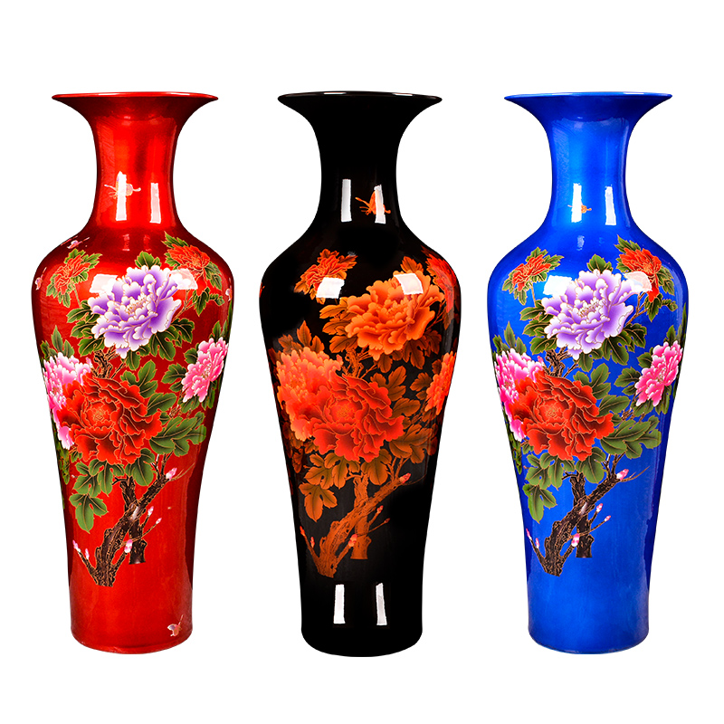 Jingdezhen ceramics China red crystal glaze peony be born Chinese living room place heavy large opening