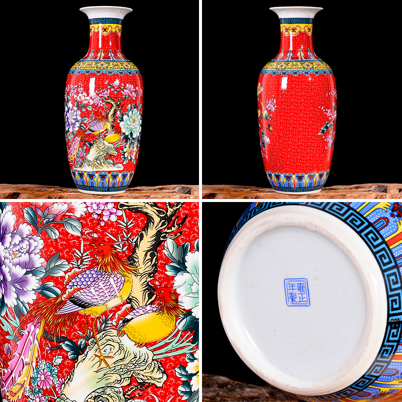 Jingdezhen ceramics ground colored enamel vase flower arranging new Chinese style living room TV cabinet porch place decoration