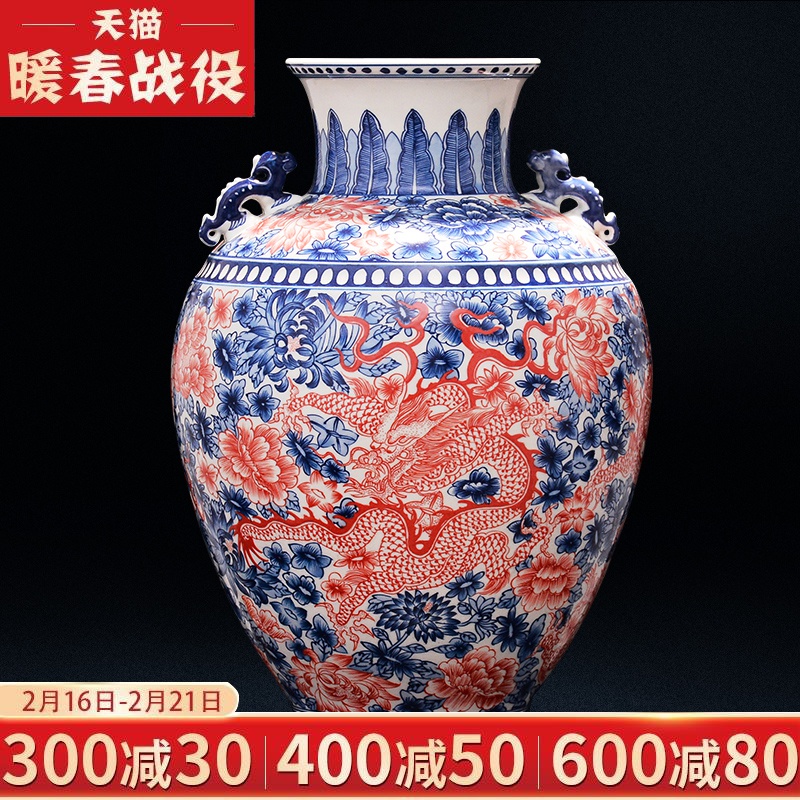 Jingdezhen ceramics vase manual youligong antique blue and white porcelain double classical Chinese style living room TV cabinet furnishing articles