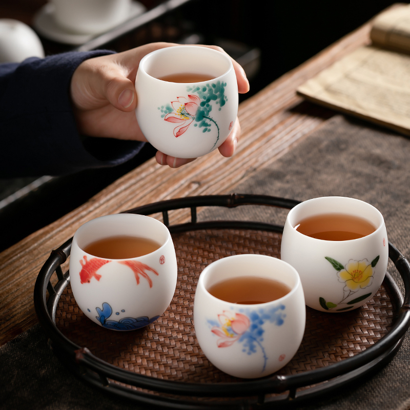 Fujian and suet jade porcelain masters cup single CPU hand - made ceramic sample tea cup Japanese domestic large kung fu tea cups