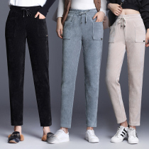 Middle-aged ladies pants autumn and winter New corduroy radish pants large size fat mother special fat high waist drawstring trousers thick