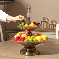 Nordic double-layer tall fruit plate home living room coffee table creative crystal glass multi-layer large snack plate