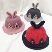 Baby fisherman hat Autumn and winter childrens pot hat 1-2-3 years old cartoon big eyes child corduroy men and women childrens hat