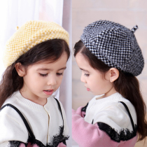 Girls Beret Autumn and winter Plaid octagonal hat thickened warm female baby painter hat Childrens newsboy hat