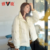 Yalu's short velvet suit woman's new 2022 winter outfit fashion white duck down bread suit small jacket