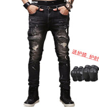 New Motorcycle Riding Pants Retro Locomotive Body Repair Casual Straight Drum Jeans Anti-Fall Pants Flood Jeans Jeans