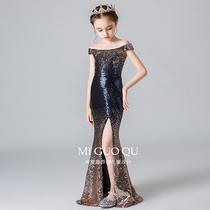 Childrens dress temperament girl model catwalk shoulder Big Boy performance clothes princess dress fishtail high-end evening dress