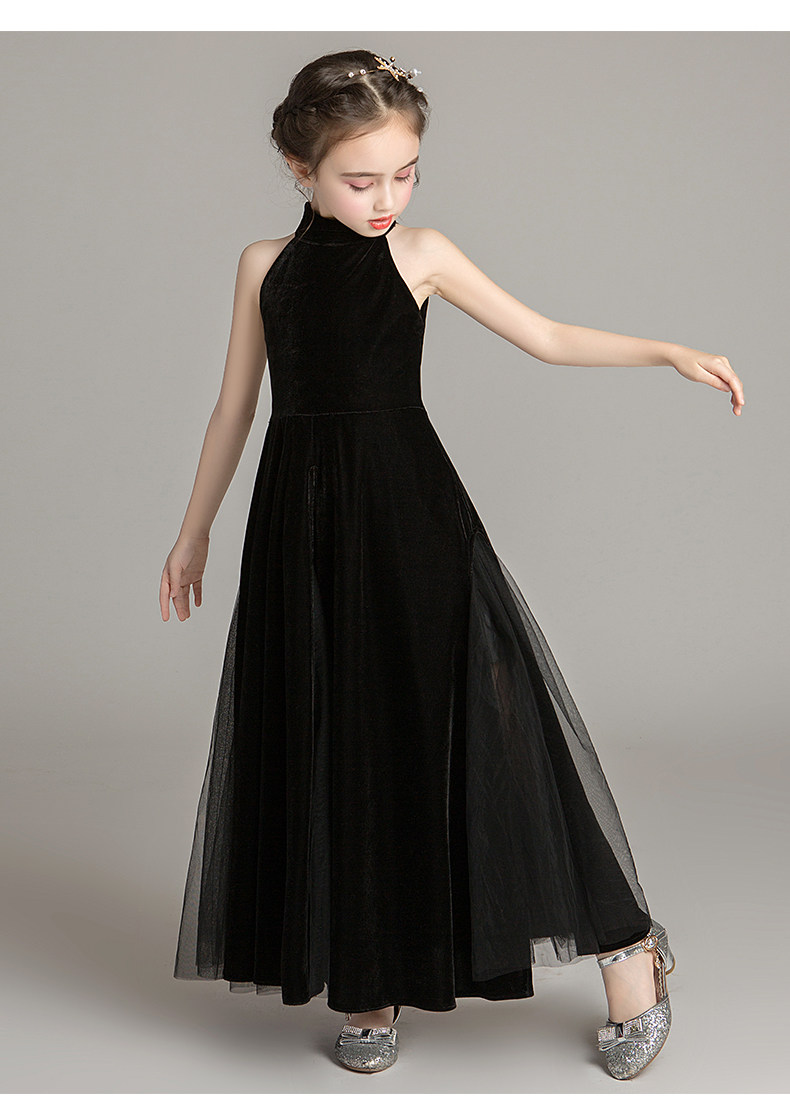 黑色女童晚礼服2022春季走秀儿童公主裙洋气钢琴演奏主持礼服裙春