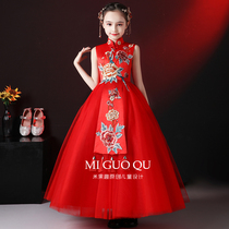 Childrens dress Princess dress high-end girls national tide Chinese style red host catwalk show domineering evening dress