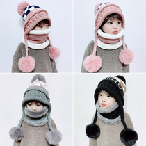 Childrens hats Autumn and winter girls ear protection thick cashmere warm male baby knitted wool hat collar one tide