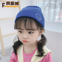 Baby hat autumn and winter boys and girls Korean version melon skin smiley baby knitted hat Childrens candy color wool hat