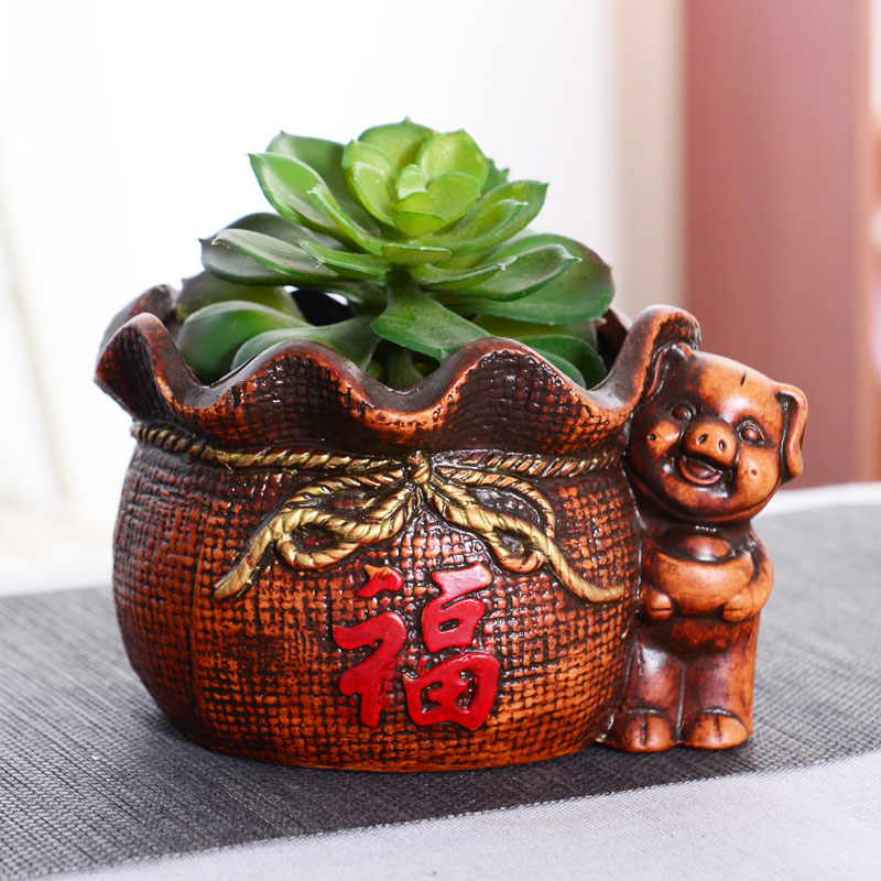 Restoring ancient ways is rich pig ceramic flower pot rich banyan tree European flower implement move flowerpot lucky auspicious pig and flower POTS