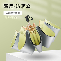 Double-layer titanium silver umbrella Female sunny and rainy dual-use folding sunscreen and UV-resistant sun umbrella Small and portable upf50