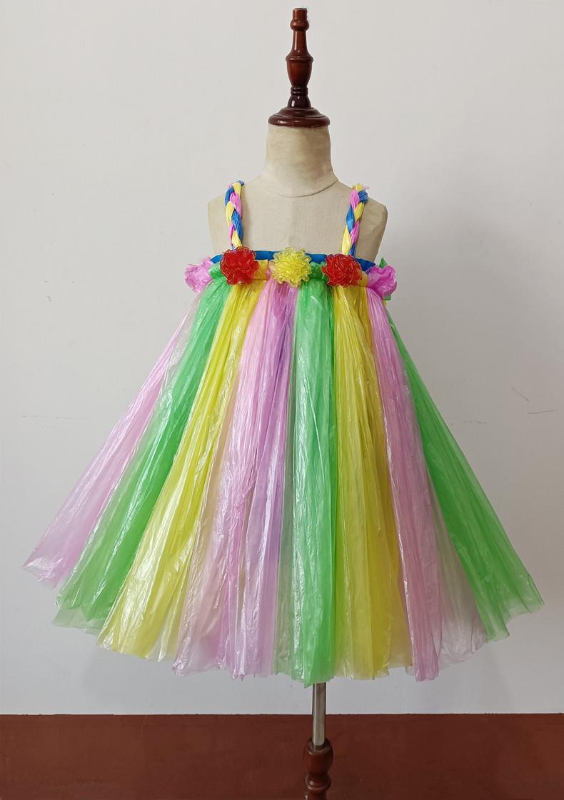 儿童环保服装女童幼儿园亲子走秀裙子手工创意塑料袋时装秀表演服
