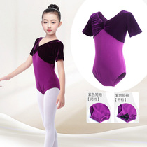 Dance clothes children Womens Spring Summer purple practice clothes long sleeve gold velvet jumpsuit Chinese dance Latin dance dance clothes