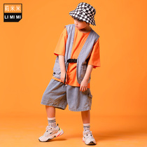 Boys handsome hip-hop suit summer childrens denim vest jazz dance tide clothing childrens hip-hop catwalk costumes