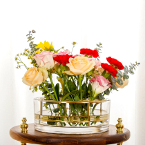 Creative glass transparent flower arranging brass vase Nordic ins wind living room hydroponic hydroponic four seasons ornaments decoration
