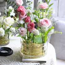 Creative glass transparent flower arrangement Brass vase Nordic ins wind living room hydroponic water cultivation four seasons decoration