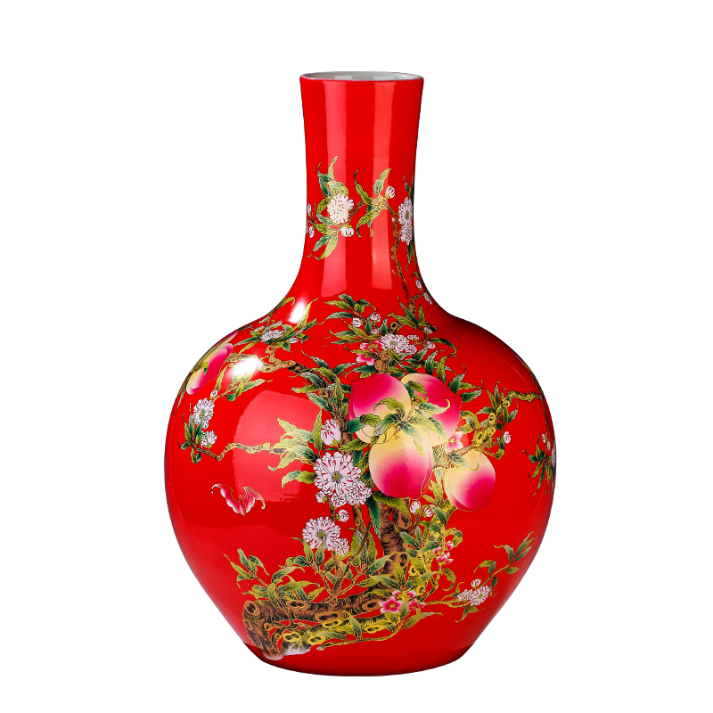 Jingdezhen ceramic large sitting room of large vase vase China red red of Chinese style porch TV ark, furnishing articles