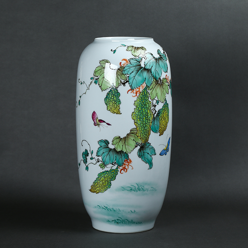 Jingdezhen ceramics by hand draw pastel after large vases, Chinese style living room decoration study furnishing articles