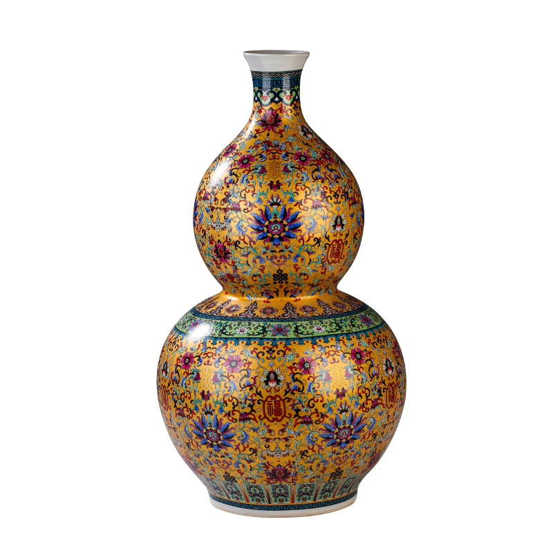 Jingdezhen ceramics China red live enamel bottle gourd of large vase sitting room adornment is placed