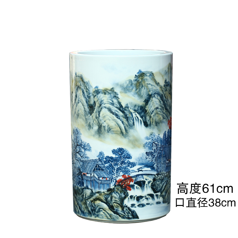 Jingdezhen ceramic hand - made scenery quiver painting and calligraphy scrolls cylinder sitting room ground vase study furnishing articles ornaments