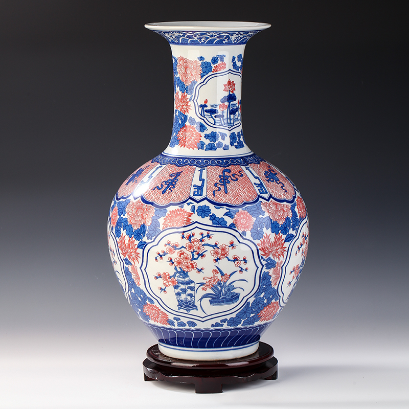 Jingdezhen ceramic vase furnishing articles flower arranging archaize sitting room youligong blue and white porcelain vases, Chinese style household decoration