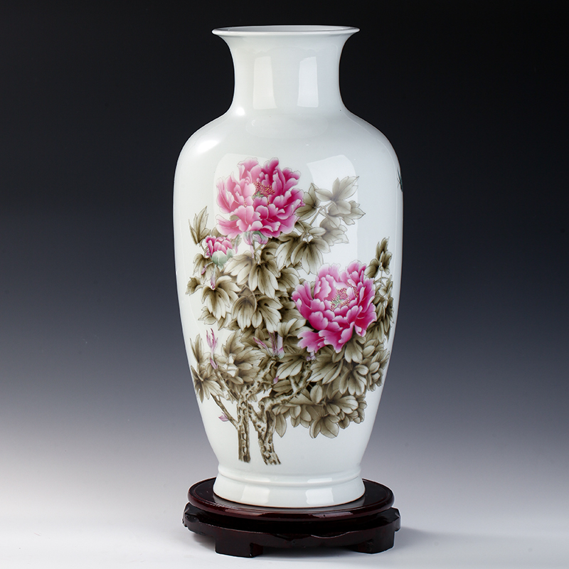 Jingdezhen ceramics powder enamel blooming flowers vase household decoration sitting room porch modern Chinese style furnishing articles