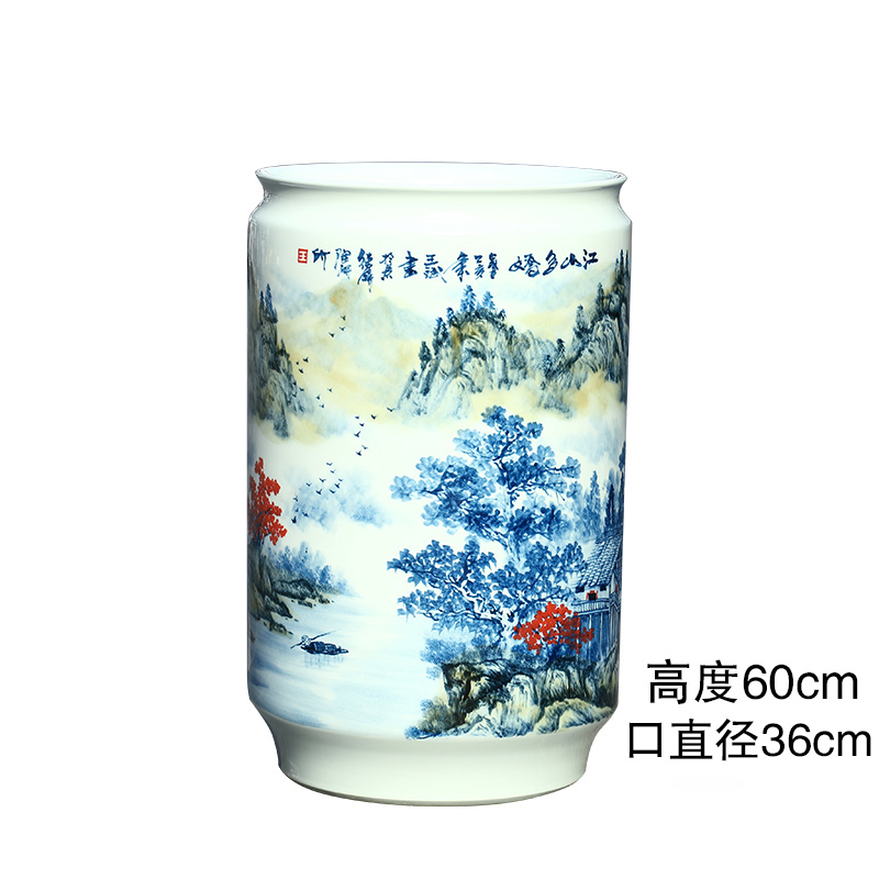 Jingdezhen ceramic hand - made scenery quiver painting and calligraphy scrolls cylinder sitting room ground vase study furnishing articles ornaments