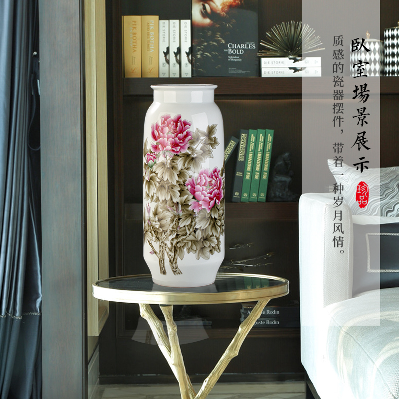 Jingdezhen ceramics powder enamel blooming flowers vase household decoration sitting room porch modern Chinese style furnishing articles