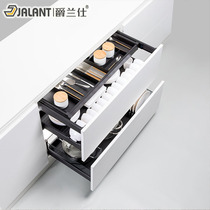 Pull basket Kitchen cabinet built-in storage rack Double-layer open door drawer type dishes Blue pumping bowl rack Aluminum alloy