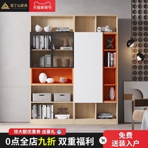 Overall bookcase wall Solid wood combination locker Floor-to-ceiling with glass door Light luxury living room custom entire wall bookcase