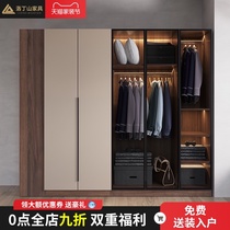 Wardrobe Household bedroom solid wood simple modern cabinet locker Light luxury tempered glass door combination large wardrobe