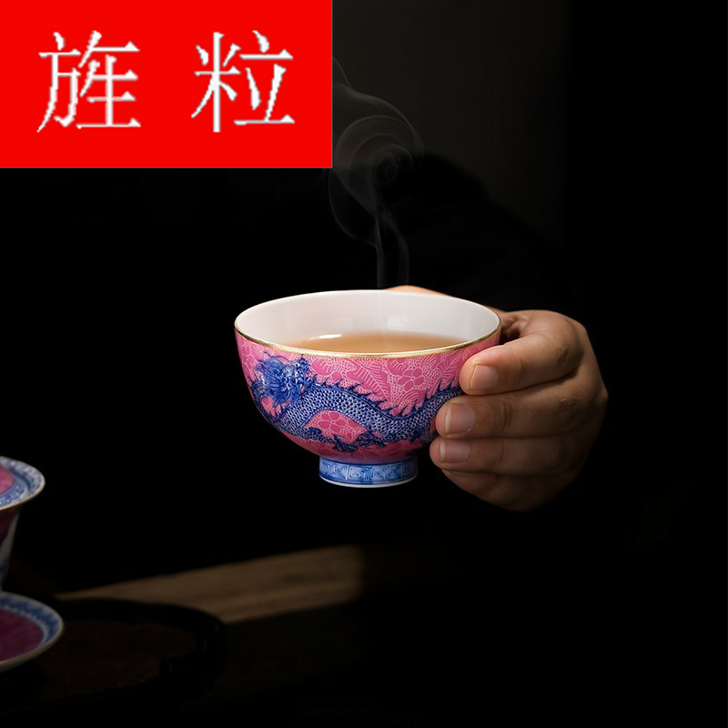 Continuous grain of a zen tea things jingdezhen pure hand - made copy of clear acting palace carmine on flower color bucket sample tea cup