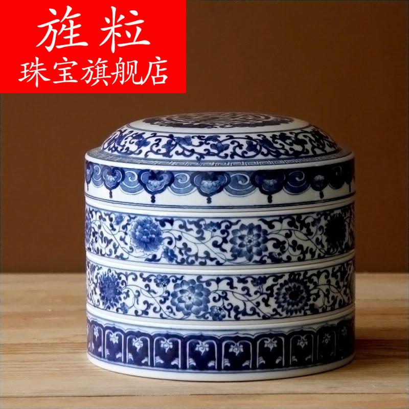 Az jingdezhen ceramic checking painting under the glaze color caddy fixings tea urn hand - made of blue and white porcelain tea pot of tea cake box