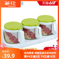 Tea flower seasoning box glass seasoning box suit Home MSG box kitchen combined Seasoned Bottle Salt Jar Sauce
