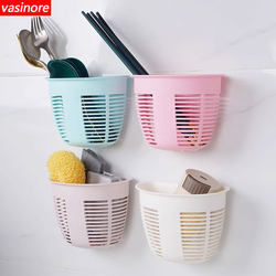 Wall-mounted traceless storage box plastic storage basket household small hanging basket dormitory bedside storage rack kitchen storage basket