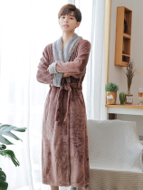 The mans winter long flannel thickness plus large bathrobe mens coral velvet mens pajamas winter