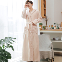 Dresses male autumn winter long coral velvet bathrobe double plus thick winter mens gown autumn and winter warm pajamas