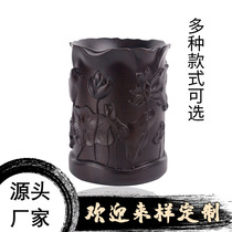 Natural solid wood aggravated Black Sandwood wood pen holder mahogany pen holder carving crafts decoration creative hair pen holder retro pen holder custom