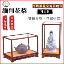 Mahogany glass cover ornaments Buddha transparent display dust cover crafts antique base Solid wood display box customization