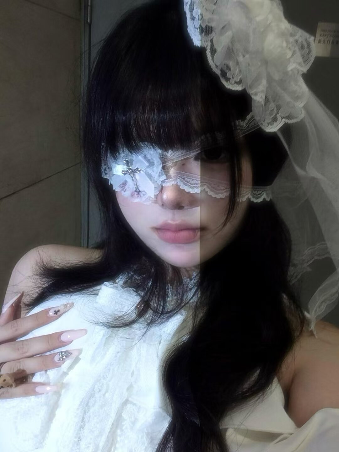 万圣节蕾丝十字架眼罩白色黑色女暗黑哥特风蝴蝶结爱心面罩配饰