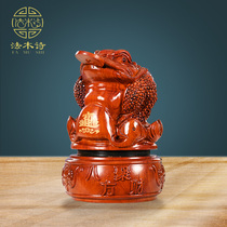 Huali wood carving Golden Toad ornaments Zicai three-legged toad solid wood mahogany living room office opening Wangcai root carving gifts
