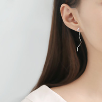 Sterling silver clover wave ear line tassel earrings short drop earrings Literary sweet simple Korean version of student small earrings