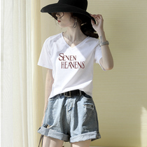 White T-shirt womens V-neck short sleeve loose cotton Korean version of Joker Net red super fire casual half-sleeve shirt ins tide