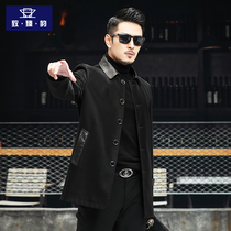 New Haining leather leather mens velvet lapel cowhide jacket mens retro casual long windbreaker jacket